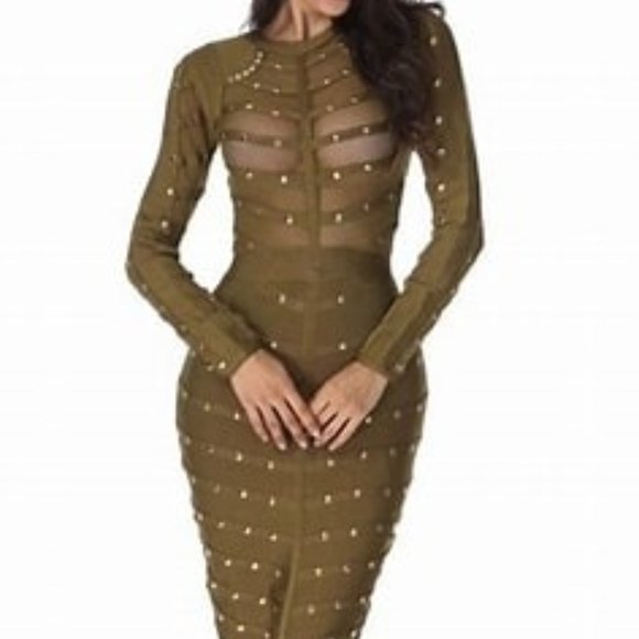 Bandage Dress Olive With Gold beads - Picture 1 of 5